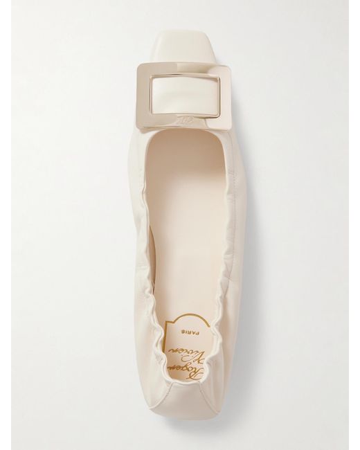 Roger Vivier Natural Belle Vivier Embellished Patent-Leather Ballet Flats