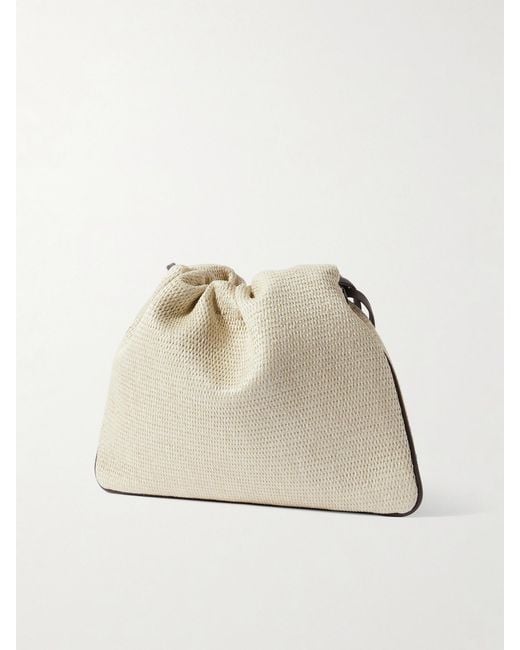 Brunello Cucinelli Natural Embellished Leather-Trimmed Raffia Shoulder Bag
