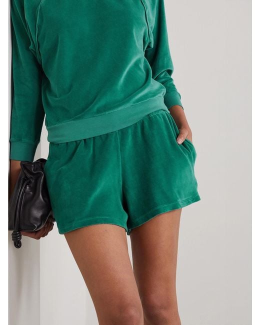 Suzie Kondi Green Cotton-Blend Velour Shorts
