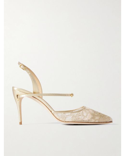 JENNIFER CHAMANDI Natural Vittorio 85 Lamé-Trimmed Metallic Lace Slingback Pumps