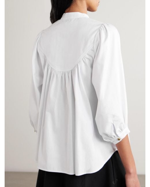 Maison Mayle White Vivi Pleated Herringbone Cotton Blouse
