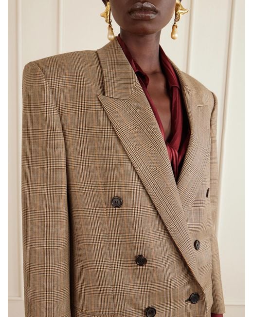 Saint Laurent Natural Double-Breasted Prince Of Wales Wool Blazer