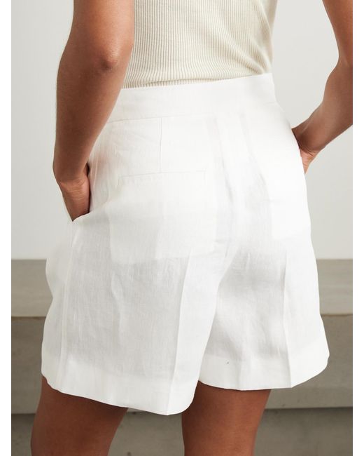 Max Mara White Dindy Pleated Linen Straight-Leg Shorts