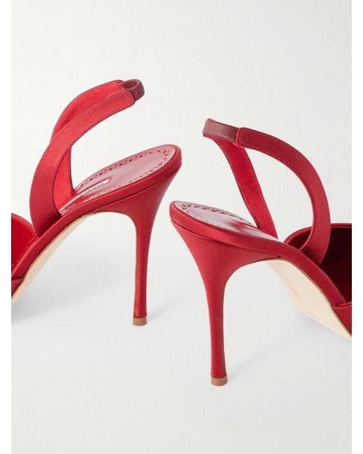 Manolo Blahnik Red Borelapla 105 Satin Slingback Pumps