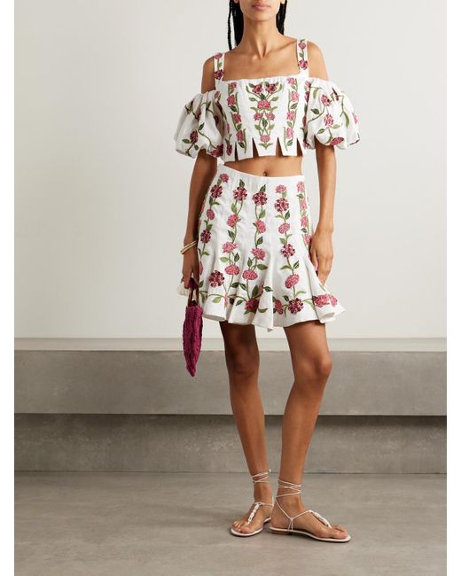 Haut Épaules Nues Raccourci En Lin À Appliqués Et À Broderies Época Agua Bendita en coloris Metallic