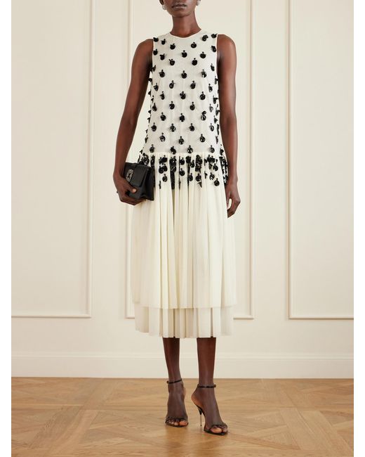 DIOTIMA White Embellished Pleated Organza Midi Dress