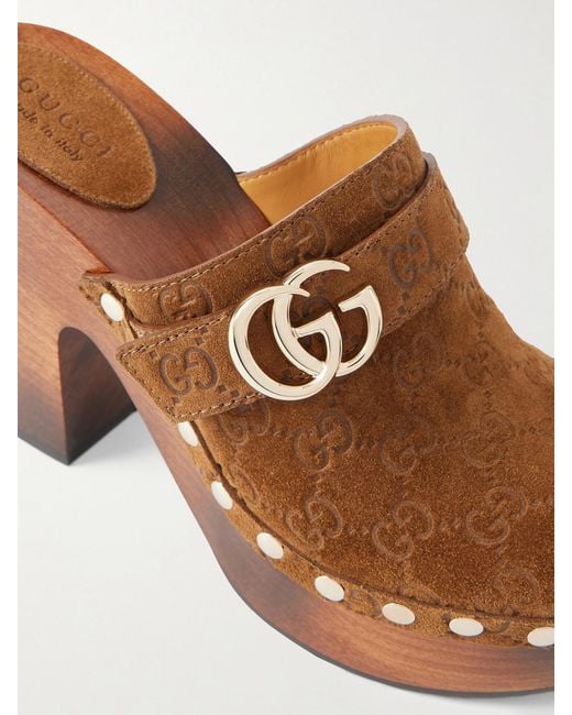 Gucci Brown Logo-Debossed Suede Clogs