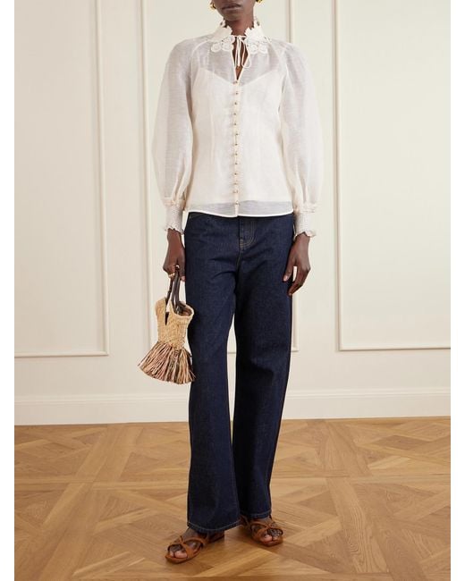 Zimmermann Natural Goldentime Large Embellished Leather-Trimmed Fringed Raffia Tote
