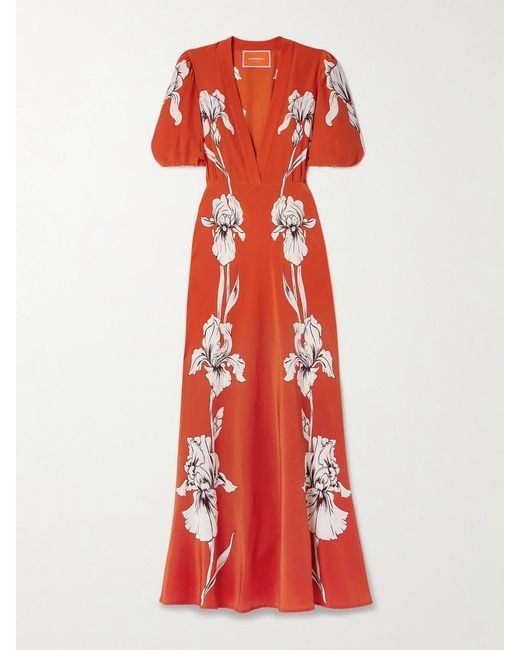 LaDoubleJ Red Marlene Floral-Print Silk-Crepe Maxi Dress