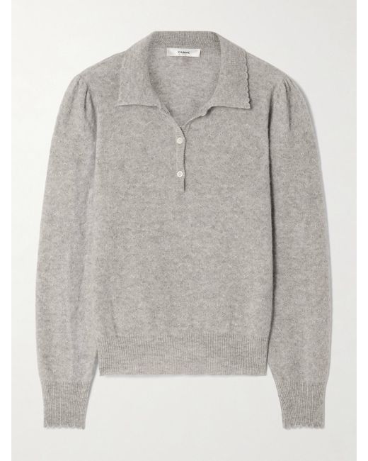 FRAME Gray Pointelle-Knit Cashmere Sweater
