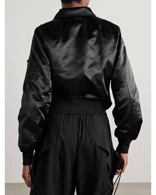Adidas Originals Black Y-3 Wattierte Bomberjacke Aus Satin