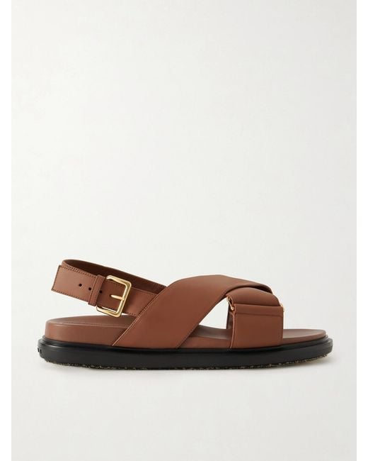 Marni Brown Fussbett Leather Slingback Sandals