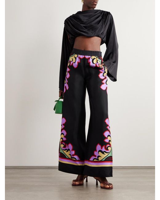 LaDoubleJ Blue Icon Palazzo Printed Silk-Twill Wide-Leg Pants