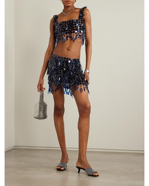 Rabanne Blue Assemblage Cropped Sequined Top