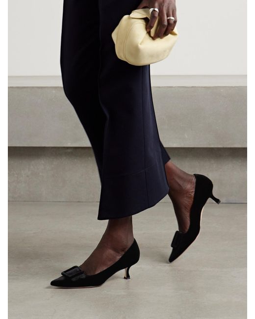 Manolo Blahnik Black Maysale 50 Buckled Velvet Pumps