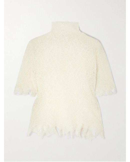Alexander McQueen Natural Distressed Cotton And Silk-Blend Lace Turtleneck Sweater