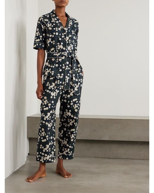 Eres Black Romance Je T'Aime Piped Floral-Print Silk Pajama Top