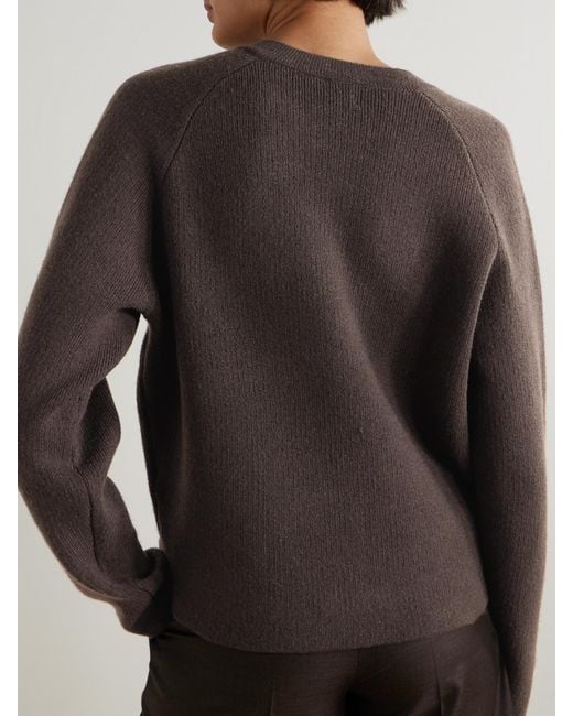 Totême  Brown Ribbed Cashmere And Wool-Blend Cardigan