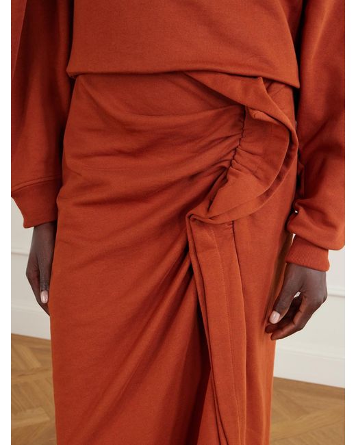 Dries Van Noten Orange Draped Cotton-Jersey Midi Skirt