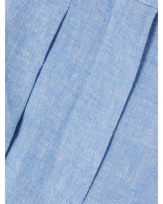 Brunello Cucinelli Blue Pleated Linen-Blend Wide-Leg Pants