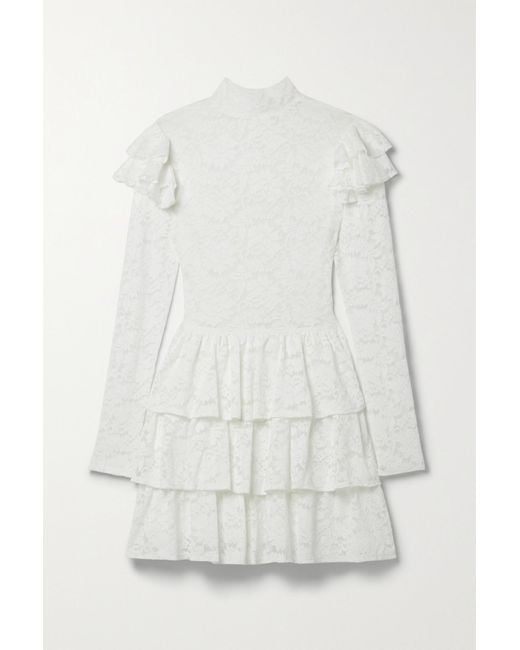 Caroline Constas Emily Ruffled Tiered Stretch-lace Mini Dress in White ...