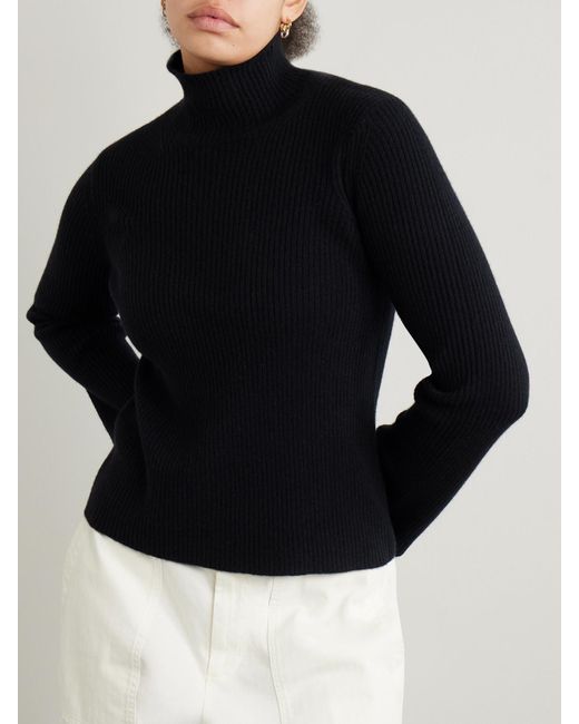 James Perse Black Ribbed Recycled-Cashmere Turtleneck Sweater