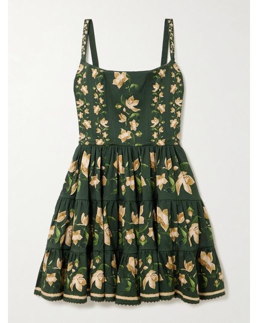 Agua Bendita Green Granadilla Minikleid Aus Einer Baumwollmischung Mit Blumenprint Und Teilungsnähten