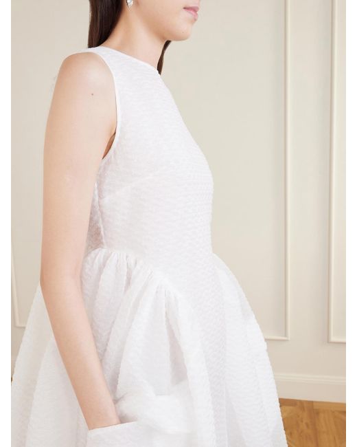 CECILIE BAHNSEN White Duana Lace-Trimmed Cloqué Dress