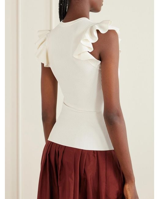 Zimmermann White Aster Frill Racer Ribbed-Knit Tank