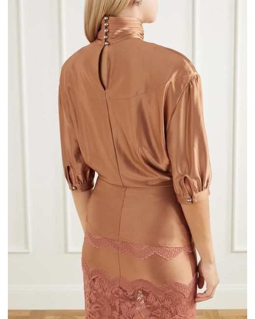 Rabanne Brown Stretch-Satin Turtleneck Blouse