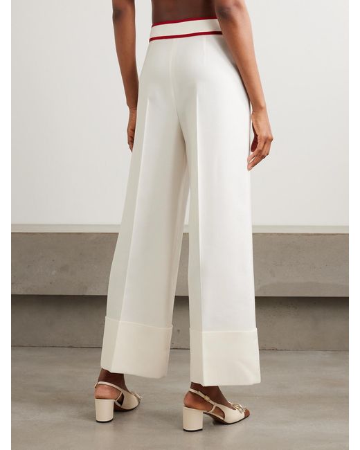 Valentino Garavani White Embellished Wool And Silk-Blend Wide-Leg Pants