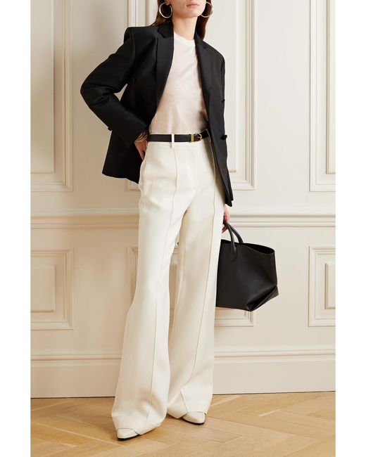 Pantalon Large En Laine Et Soie Mélangées Deeda Adam Lippes en coloris White