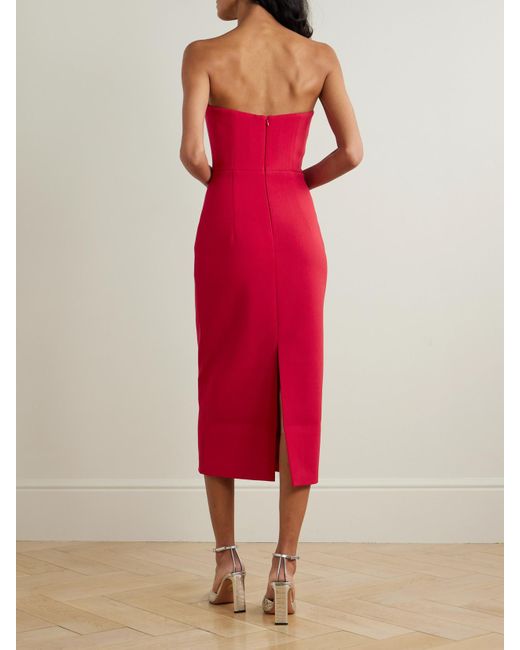 Rebecca Vallance Red Akari Trägerloses Midikleid Aus Cady Mit Cut-Outs Und Kristallen