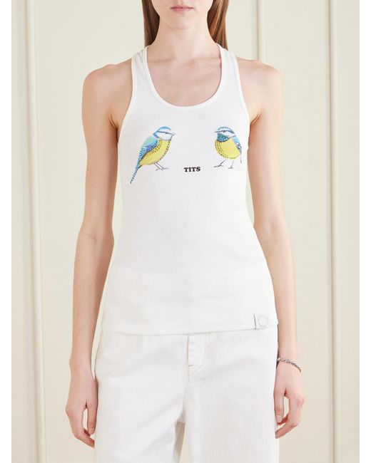 Stella McCartney White Hot Fix Crystal-Embellished Printed Ribbed Stretch-Cotton Tank