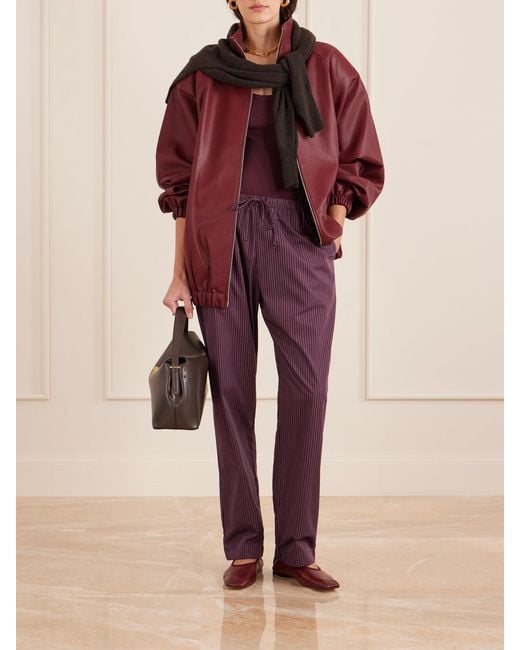 Leset Purple Yoshi Striped Cotton And Lyocell-Blend Wide-Leg Pants