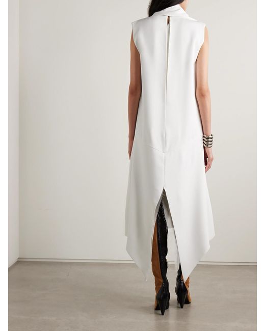 Khaite White Loell Draped Duchesse-Satin Midi Dress