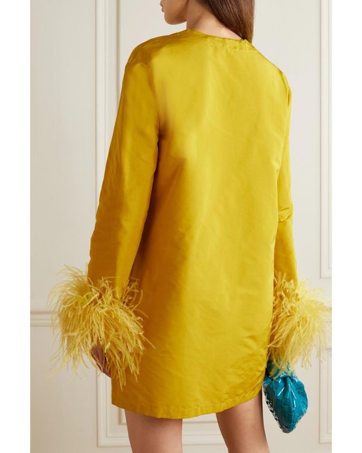 Valentino Garavani Yellow Feather-Trimmed Cotton-Blend Mini Dress