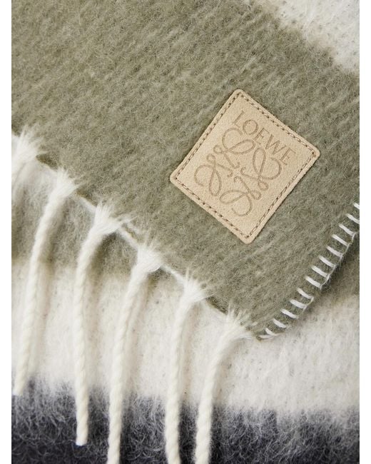 Loewe Gray Hooded Fringed Scarf-Detailed Striped Wool-Blend Coat
