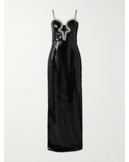 Rebecca Vallance Black Lyra Cutout Embellished Sequined Stretch-Jersey Gown