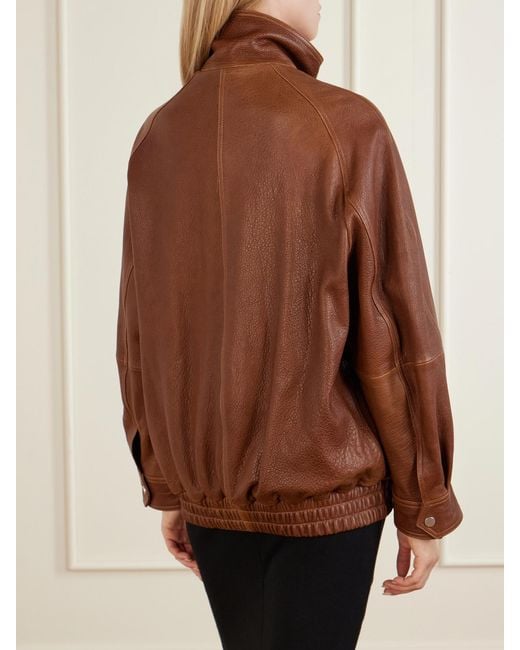 Nour Hammour Brown Ariste Oversized Paneled Leather Jacket