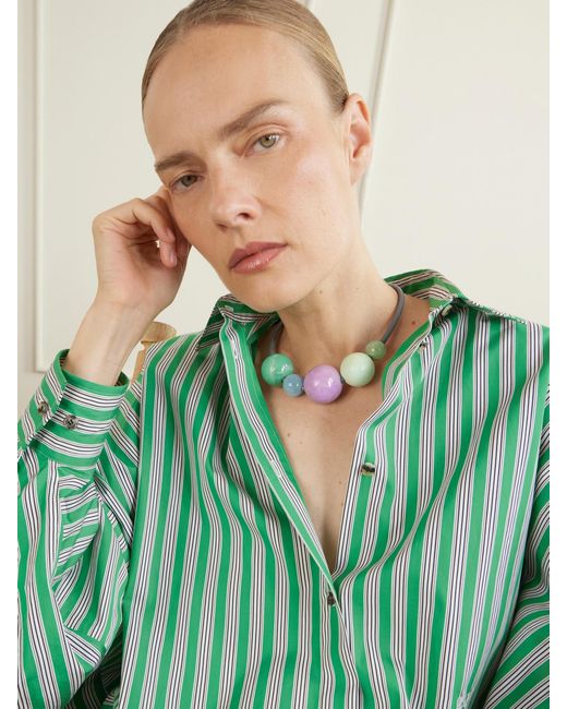 Marisa Klass Multicolor 18-Karat, Emerald, Chrysoprase, Phosphosiderite, Aquamarine And Leather Necklace