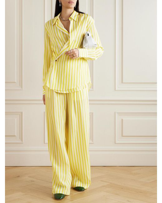 Petar Petrov Yellow Heat Wave Pleated Silk-Crepon Wide-Leg Pants