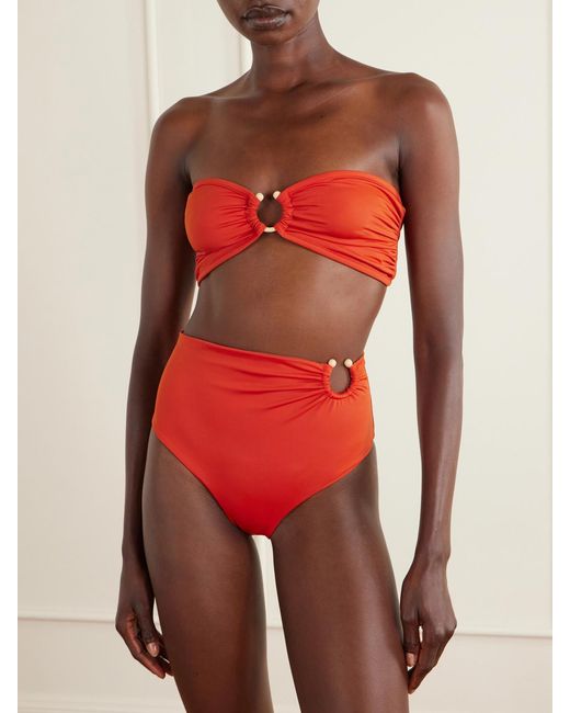 Johanna Ortiz Red Taita Embellished Bikini Briefs