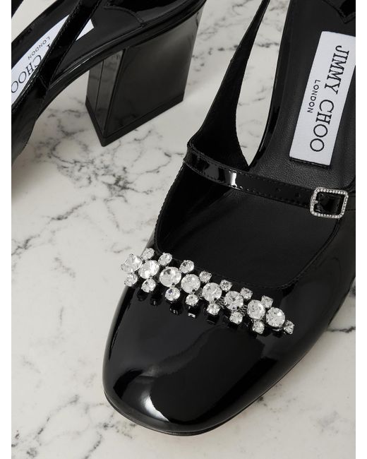 Jimmy Choo Black Belinda 70 Slingback-Pumps Aus Lackleder Mit Kristallen