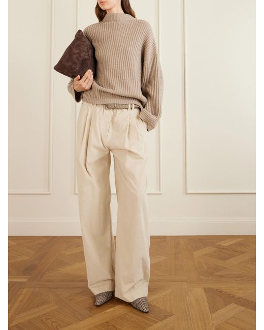 Brunello Cucinelli Natural Sequined Ribbed-Knit Sweater