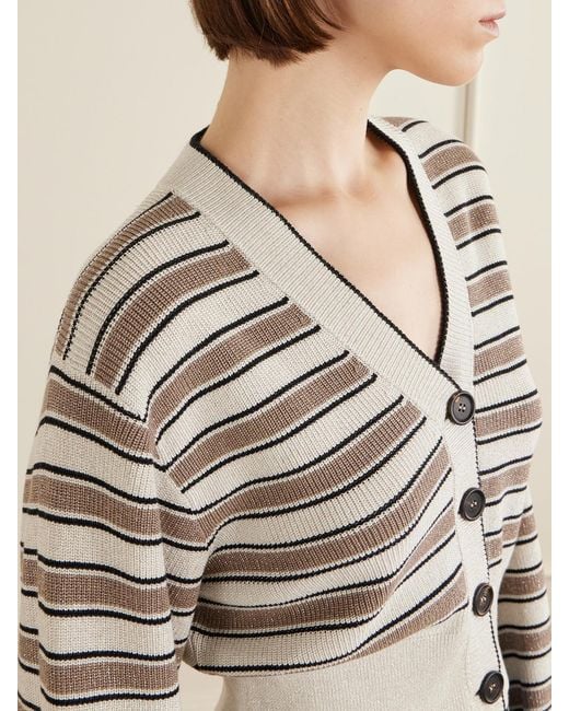 Brunello Cucinelli Natural Stripe Cotton-Blend Cardigan