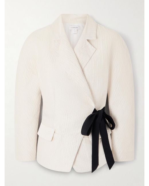 Lanvin Natural Belted Textured-Satin Jacket