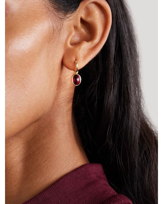 Loren Stewart White Scarlet 14-Karat Garnet Hoop Earrings