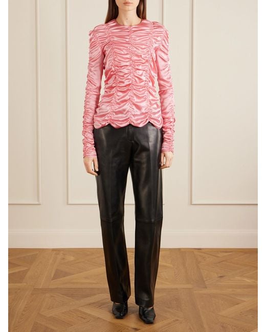 Khaite Pink Rory Ruched Silk Satin Top