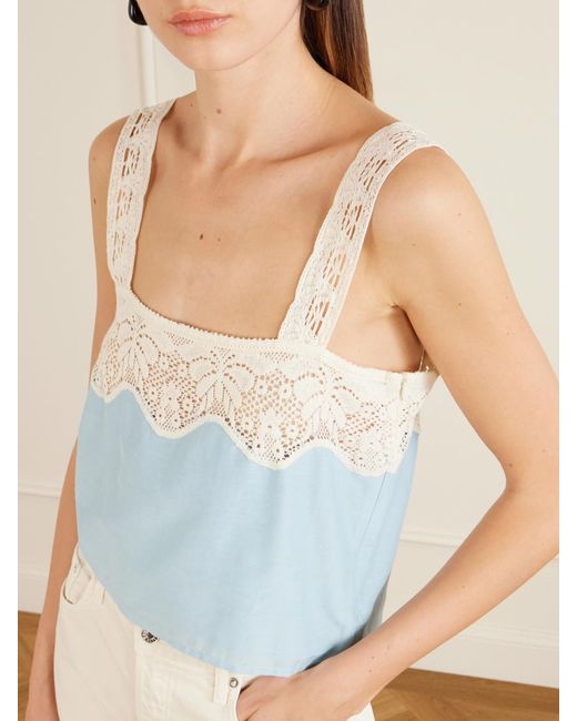 Alix Of Bohemia Blue Mia Sky Prima Cotton And Silk-Blend Lace-Trimmed Tank Top